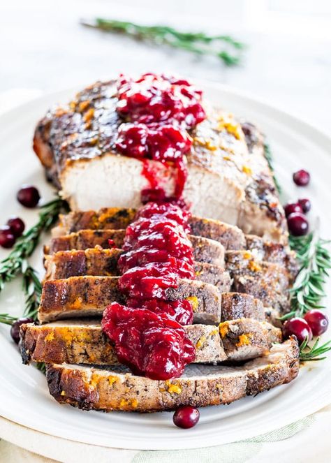 This tender, flavorful Cranberry Pork Roast is super easy to prepare, yet looks and tastes like a gourmet meal. A holiday winner! #porkroast Cranberry Pork Roast, Holiday Roast Beef, Best Roast Chicken Recipe, Christmas Pork, Cranberry Pork, Thanksgiving Main Dishes, Slow Cooker Pork Roast, Slow Cooker Corned Beef, Jo Cooks