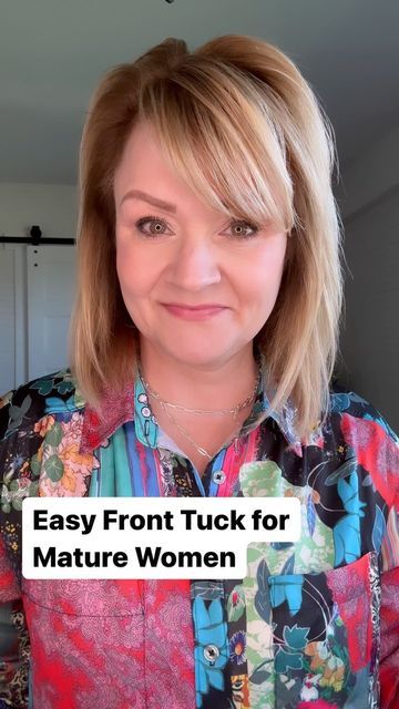 Dawn - Fashion Over 50 on Instagram: "💙Front Tuck For Mature Women💙 I’m 55 and I want to do a front tuck (not half tuck, don’t get me started) but I also do not need any focus on my “menopot” Yikes!! Here’s how I do a front tuck and not draw a lot of unwanted attention 😉. The trick is to pull on the fabric so it just covers the button on your pants but is longer on the sides. Kind of like a capital A. Hope this helps 💕 Thanks for following. I appreciate you. If you enjoy this tip, come o Plus Size Front Tuck, Tuck In Blouse How To, How To Do A Front Tuck Shirts, How To Tuck In Shirt Women Plus Size, How To Tuck A Tunic Top, Half Tucked Button Down, How To Make A Tucked In Shirt Look Good, When To Tuck And Not Tuck Your Shirt, Front Tuck Shirt