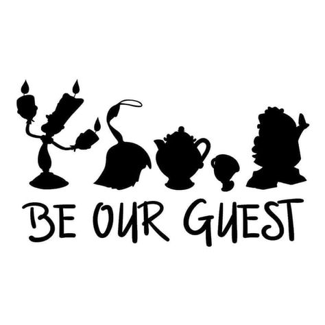 Be Our Guest Disney, Beauty And The Beast Silhouette, Disney Party Decorations, Disney Coloring Sheets, Cute Disney Quotes, Paw Print Art, Disney Png, Disney Silhouette, Dream Beach Wedding