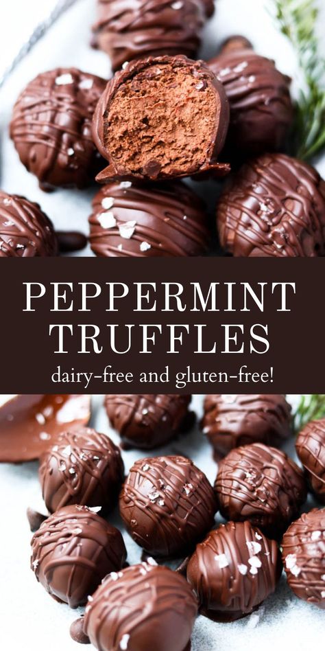 Chocolate Peppermint Truffles, Drinks Chocolate, Gluten Free Christmas Desserts, Peppermint Truffles, Gluten Free Holiday, Dairy Free Chocolate Chips, Chocolate Drink, Gluten Free Christmas, Recipes Chocolate