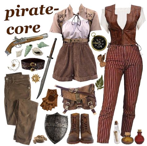 piratecore outfit ideas | f*ck society i wanna be a pirate #aesthetic #vintage #retro #ocean #grunge #punk #lgbtq #nonbinary #leather #periodpiece Pirate Inspired Outfits Casual, Pirate Core Outfits, Piratecore Outfit, Piratecore Fashion, Ocean Grunge, Renfaire Outfit, Pirate Shorts, Pirate Core, Aesthetic Vintage Retro