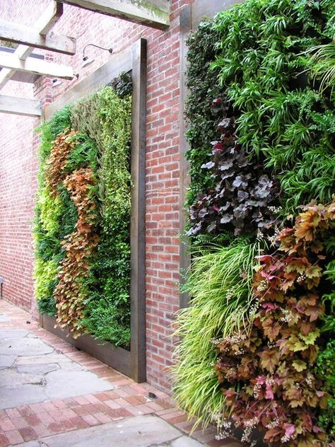 20 Excellent DIY Examples How To Make Lovely Vertical Garden Outdoor Living Wall, Diy Garden Landscaping, Garden Ideas To Make, Vertical Garden Design, Vertical Vegetable Garden, Vertical Garden Wall, Vertical Herb Garden, Vertical Garden Diy, Walled Garden