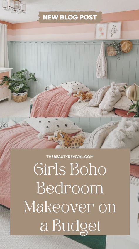 Bedroom Jungle, Boho Girls Bedroom, Boho Teen Bedroom, Girls Boho Bedroom, Dresser Hack, Girls Bedroom Makeover, Johnson House, Painted Stripes, Shiplap Walls