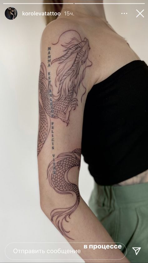 Banded Arm Tattoo, Vietnamese Style Tattoo, Dragon Tattoo For Women Arm Half Sleeves, Dragon Tattoos On Arm, Long Dragon Tattoo, Dragon Tattoos Women, Dragon Tattoo Aesthetic, Arm Tattoo Color, Dragon Tattoo Around Arm