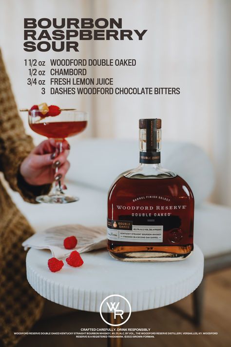 Fall in love with flavor. Try a Woodford Reserve Double Oaked Raspberry Sour. Woodford Reserve Double Oaked, Cocktail Drinks Alcoholic, Woodford Reserve, Bourbon Drinks, Boozy Drinks, Fancy Drinks, Whiskey Drinks, Mixed Drinks Recipes, Cocktail Drinks Recipes