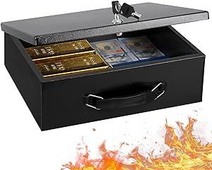 KYODOLED Fireproof Document Box with Key Lock, Large Safe Storage Box for Valuables, Fire Resistance Security Chest, Lock Box for Passport, Cash, Tablet | 13.2'' x 11'' x 4.13'' Black Security Safes, Kids Bean Bags, Shelf Clock, Document Storage, Bean Bag Chair Kids, Safe Box, Playroom Furniture, Safe Storage, Key Lock