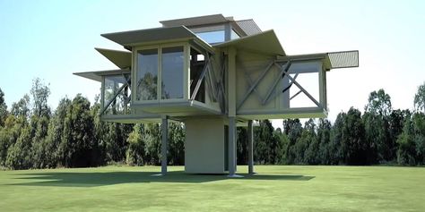 Folding House, Glass House Design, Build A House, Save For House, Linear Actuator, Architecture Magazines, Floating House, Amazing Buildings, Home Technology