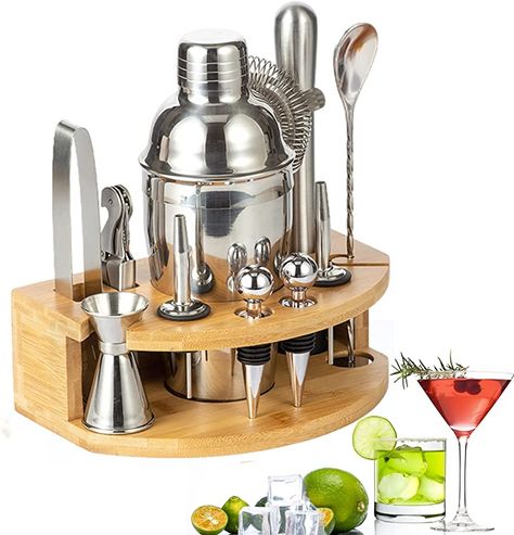 Cocktail Shaker Set with Wooden Stand, 12Pcs Cocktail Shaker Bartender Kit, 25oz Martini Shaker Set with Accessories, Professional Bartender Drink Making Tools, Perfect Bartender Kit for Home Bar : Amazon.co.uk: Home & Kitchen Bar Shaker Set, Strip Drawing, Cocktail Bar Set, Bartending Kit, Mixology Bar, Bartender Kit, Bartender Drinks, Cocktail Maker, Martini Shaker