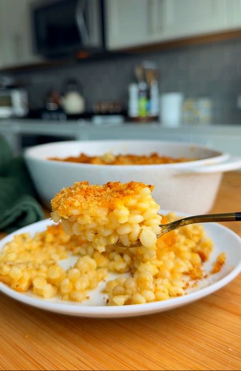 Baked Pearl Couscous Mac and Cheese — dliciouslyinspired Mac And Cheese Couscous, Cheesy Pearl Couscous, Couse Couse Recipes, Couscous Pearl Recipes, Pearl Couscous Recipes Side Dishes, Couscous Mac And Cheese, Couscous Recipes Pearl, Easy Couscous Recipes, Pearled Couscous Recipes