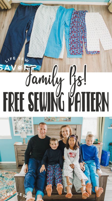 Pajama Pant Free Pattern, Matching Fleece Pajamas, Pajama Pant Patterns, Flannel Pants Pattern, Easy Pajama Pants Diy, Diy Christmas Pjs Families, Free Pants Sewing Pattern, Toddler Pajamas Pattern, Pajama Pants Diy