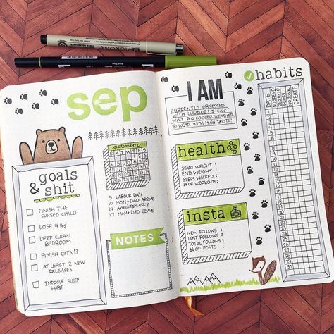 Bullet Journal September, Bullet Journal Monthly Spread, Goals Bullet Journal, Organization Bullet Journal, Monthly Goals, Bullet Journal Themes, Bullet Journal Writing, Journal Themes, Bujo Inspiration