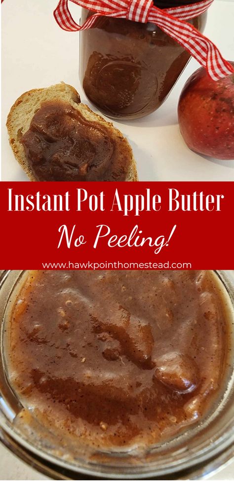 This easy apple butter instant pot recipe with no peeling is the simplest recipe for making delicious apple butter. Enjoy this delicious instant pot apple butter recipe! It is an easy recipe and is so good on toast, bagels, biscuits, everything! I love it just out of the jar, like homemade applesauce. It can make a great side dish also, without having to be spread. The delicious homemade apple butter has great flavor! Apple Butter Without Peeling Apples, Apple Peanut Butter Recipes, Homemade Canned Apple Butter, How To Make Apple Butter From Applesauce, Apple Butter To Can, Apple Butter Instant Pot Recipe, Instant Pot Apple Butter Recipe, Making Apple Butter, How To Use Apple Butter