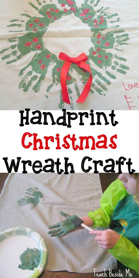 Kid Made Christmas Gifts, Handprint Wreath, Homemade Gift Idea, Christmas Handprint, Preschool Christmas Activities, Christmas Wreath Craft, Easy Homemade Gifts, Handprint Christmas, Footprint Crafts