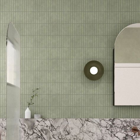 Instagram Green Finger Tiles, Finger Tiles, The Guest, Guest Bathroom, Building Design, Sage Green, Wall Sconces, Bathrooms, Wall