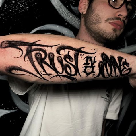 No More Tattoo, Trust No 1 Tattoo, Trust On One Tattoo, Wording Tattoo For Men, Betrayed Tattoo, Risk Takers Tattoo, No Trust Tattoo, Trust None, Trust None Hand Tattoo