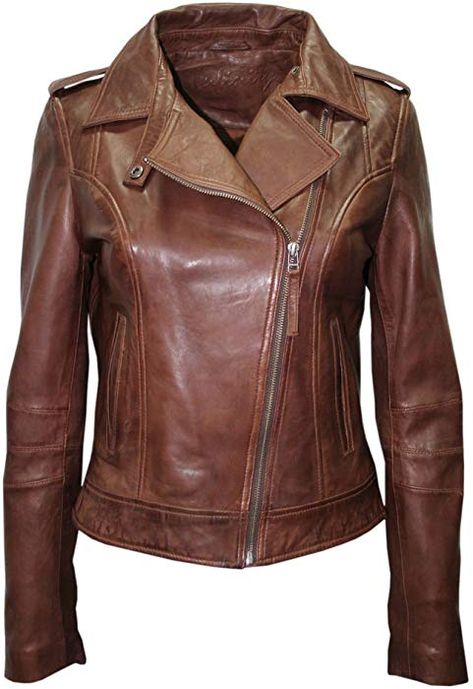 Ladies Casual Retro Brown Brando Soft Nappa Leather Biker Jacket 8 at Amazon Women's Coats Shop Stylish Leather Jacket, Slim Fit Coat, Chestnut Leather, Lambskin Leather Jacket, Real Leather Jacket, Leather Wear, Brown Leather Jacket, Biker Style, How To Make Shorts