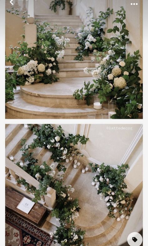 Stairs Floral Decor, Staircase Floral Installation, Stairs Flower Decoration Wedding, Wedding Flowers Staircase, Wedding Stairs Flowers, Stair Flowers Wedding Staircases, Stair Flowers Wedding, Staircase Flowers Wedding, Staircase Flowers