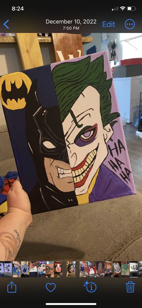 Batman Paintings On Canvas, Batman And Joker Painting, Canvas Painting Ideas Disney, Joker Canvas Painting, Horror Characters Drawings, Painting Ideas On Canvas Cartoon Characters, Horror Movie Paintings Canvas, 90s Cartoon Canvas Painting, Character Paintings