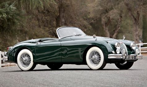 Dark Green Jaguar Roadster, Vintage Jaguar, Classic Jaguar, 50s Cars, Jaguar Xk120, Luxury Car Brands, New Porsche, British Sports Cars, Jaguar Xk