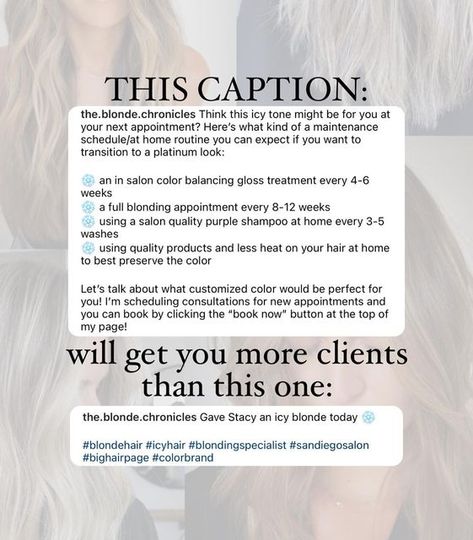 Now Accepting New Clients Post, Salon Tips For Clients, Hairstylist Post Captions, Hairdressing Instagram Captions, Hair Page Instagram Captions, Instagram Bio Ideas Hairstylist, Welcome Message For Customers On Instagram, Balayage Instagram Caption, Salon Instagram Captions