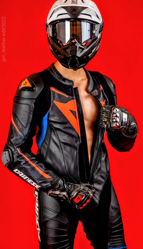 Motorcycle Suits Men, Motorcycle Leathers Suit, Bike Suit, Leather Fashion Men, Hot Biker Guys, Bike Leathers, Masked Men, Leather Suit, Biker Gear