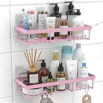 Pink Bathroom Accessories, Bathroom Shelf Organization, Corner Shower Caddy, Storage Decor, Bathroom Necessities, Shower Organization, Shelf Organizer, Apartment Essentials, Organization And Storage