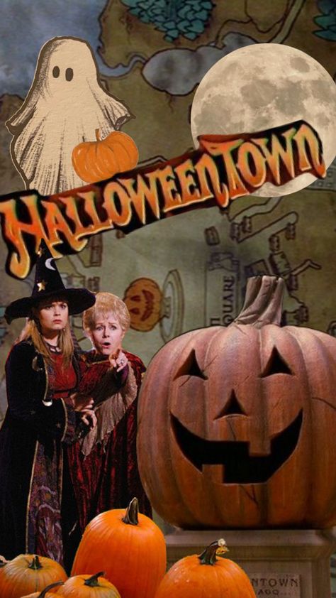 Halloweentown Wallpaper Iphone, Halloween Town Wallpaper, Halloweentown Aesthetic, Halloween Stations, Halloween Town Disney, Halloween Town Movie, Town Wallpaper, All Disney Characters, Autumn Phone Wallpaper