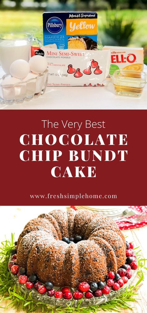 Chocolate Chip Ideas, Cake Mix And Pudding, Chocolate Chip Bundt Cake Recipe, Pudding Cake Mix, Chocolate Chip Bundt, Chip Ideas, Chocolate Chip Cake Recipe, Chocolate Chip Dip, Chocolate Chip Pound Cake