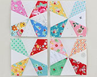 aspoonfullofsugar - Etsy Australia 4 Inch Quilt Block Patterns, Paper Piecing Quilt Blocks, Free Foundation Paper Piecing Patterns Printables, Fpp Quilt Patterns, Fpp Patterns Free, English Paper Piecing Patterns Free, Paper Piecing Patterns Free Printables, Kaleidoscope Quilt Block, Foundation Quilt Blocks