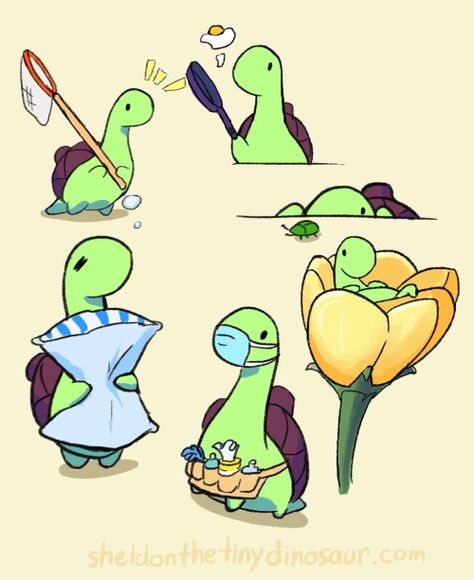 Procreate Doodles, Sheldon The Tiny Dinosaur, Turtle Dinosaur, Tiny Dinosaur, Dinosaur Wallpaper, Tiny Turtle, Cute Stories, A Turtle, Animal Jokes