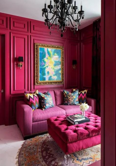 30 Trendy Viva Magenta Home Decor Ideas - Shelterness Pink Living Room, Viva Magenta, Blank Slate, Style Deco, Design Del Prodotto, Red Walls, Pink Interior, Pink Room, Maximalism