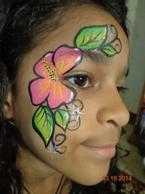 Hibiscus Flower face paint design Flower Face Paint, Face Painting Flowers, Face Painting Ideas, Butterfly Face Paint, Cheek Art, Flower Makeup, Flower Face, Butterfly Face, Face Painting Easy