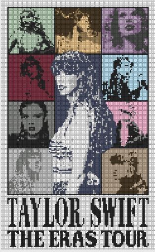 Taylor Swift Eras Tour Poster Pattern Graph Crochet, Folklore Evermore, Pixel Crochet, Tapestry Crochet Patterns, Taylor Swift The Eras Tour, Crochet Design Pattern, Pola Sulam, Pixel Pattern, Pixel Art Pattern