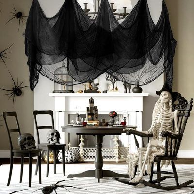 【Halloween Decoration】You can hang this scary cloth in many places for decoration, such as doorways, porches, yard, walls, balconies, lamps, window, etc. It can also be used to decorate tables, fireplaces and sofa. In addition, it can be used to decorate haunted houses, murder mystery themed party, horror escape games, etc. The Holiday Aisle® Color: Black | The Holiday Aisle® 400" X 85" Halloween Creepy Cloth Decoration | Wayfair Haunted House Halloween Party, Escape Games, Halloween Creepy, Haunted Houses, Escape Game, Halloween Decoration, Party Table, Scary Halloween, The Holiday Aisle