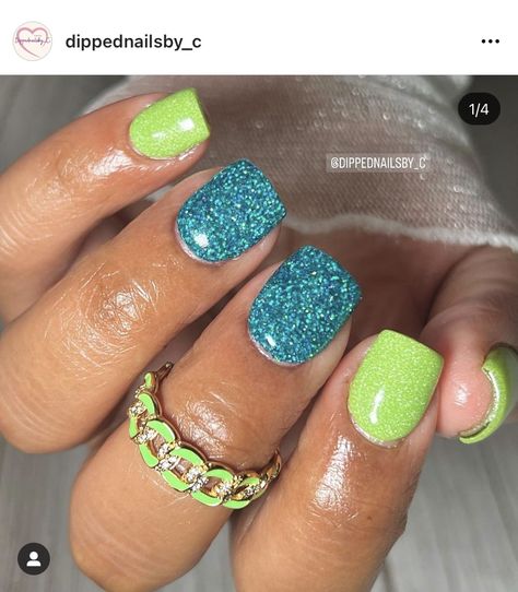 Gel Powder Nails, Green Mani, Summer Gel Nails, Dip Nails, Cute Gel Nails, Shellac Nails, Get Nails, Nail Designs Glitter, Dip Powder Nails