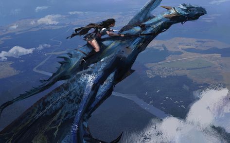 Fly, Huang Fan on ArtStation at https://www.artstation.com/artwork/OEGYK Splash Art, 다크 판타지, Dragon Rider, Dragon Artwork, Blue Dragon, Fantasy Dragon, Arte Fantasy, 판타지 아트, Fantasy Inspiration