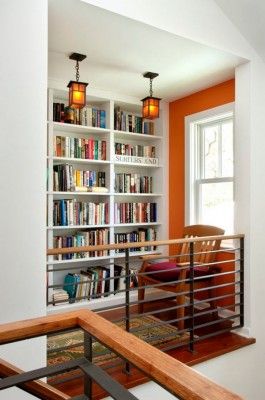 Home Library Design Ideas-42-1 Kindesign Home Library Design Ideas, Library Bar, Top Of Stairs, Beautiful Library, Home Library Design, Bookshelf Design, Bar Wall, Home Libraries, Library Design