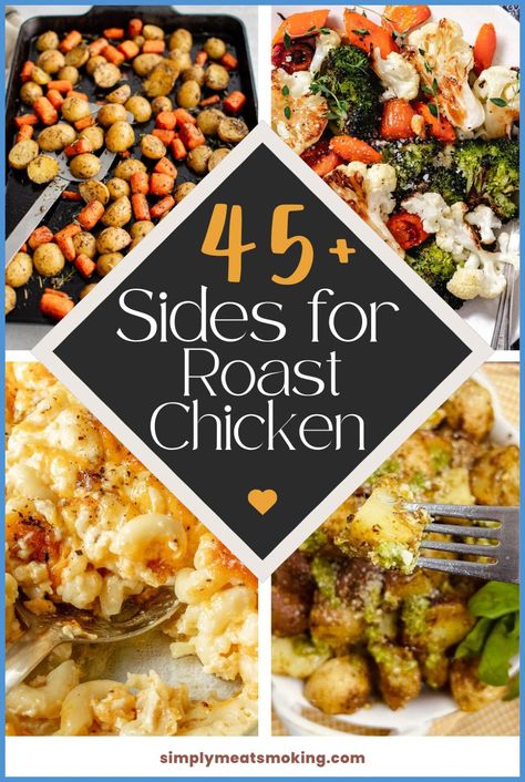 Hosting a roast chicken dinner party? Pair your meal with maple glazed oven roasted carrots, roasted squash salad, and Italian rice pilaf. For more options, try crispy smashed potatoes, batata harra, or winter salad with farro. These recipes are perfect side dishes for roast chicken that everyone will love. Save the recipes for later. Sides For Roasted Chicken, Roast Chicken Dinner Sides, Roasted Chicken Sides, Easy Sides For Chicken, Roast Chicken Sides, Quick Tacos, Roasted Squash Salad, Pasta Salad With Pesto, Pecan Pesto