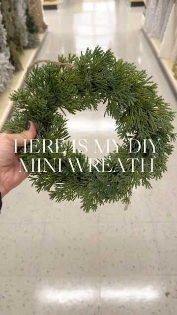 Anne Marie | Stager & Designer on Instagram: "DIY MINI WREATH I created this look for under $10!✨ + The wreath and bell pick are from @hobbylobby + The green velvet ribbon is from @joann_stores Found this helpful? Share with your friends or save for later 🤍🤍🤍 #ltkholiday#ltkhome#diychristmas#diychristmasdecor #holidaydecor#homedecoration #christmasdecor #homedecoration #neutralchristmas#mybhghome #modernorganic #stylewithme#simplestyling #christmasaesthetic #theeverygirlathome #neutral Cabinet Wreaths Christmas, Mini Wreaths Diy Christmas, Mini Wreath Ideas, Small Wreath Ideas, Diy Mini Wreath, Mini Wreath Diy, Wreath On Mirror, Mini Wreaths Christmas, Green Velvet Ribbon