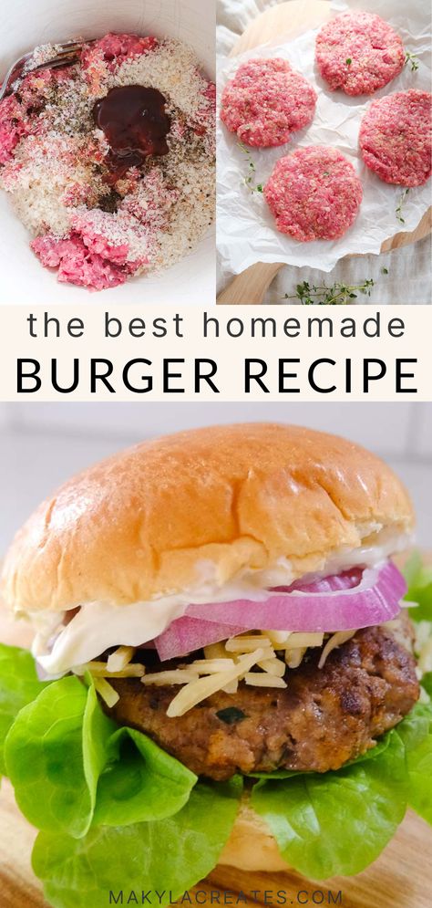 You won’t believe how delicious these homemade burger patties are! They’re moist, packed with flavour, and only take 30 minutes to make, so cooking at home has never been easier. Homemade Burger Patties Recipe, Homemade Beef Patties, Moist Burger Recipe, Best Homemade Burgers Patties Recipe, Home Made Burger Patties Recipes, Easy Burger Patty Recipe, Fresh Hamburger Patties, Home Made Beef Burgers Recipes, Burger Recipes Stove Top