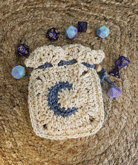 Crochet Drawstring Bags, Crochet Dice Bag, Crochet Dice, Holding Crystals, Moon Crochet, Crochet Drawstring Bag, Crochet Drawstring, Yarn Patterns, Crystal Holder