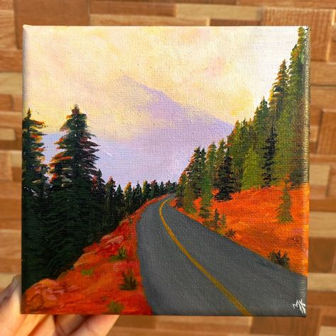 Fall Nature Painting Easy, Easy Fall Paintings On Canvas, Thanksgiving Painting Ideas, Fall Painting Ideas Easy, Easy Landscape Paintings, Sky Art Painting, Landscape Painting Tutorial, Cute Canvas Paintings, Canvas Painting Designs