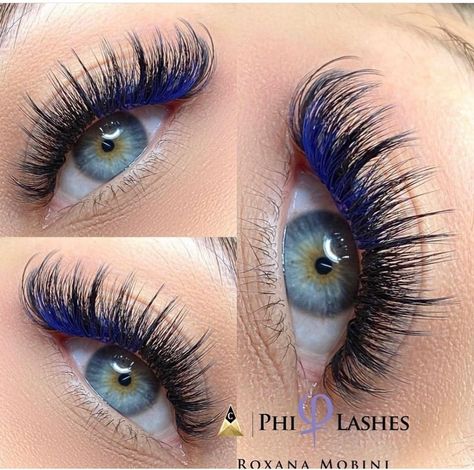 Fake Lashes With Color, Blue And Black Eyelash Extensions, Color Eyelashes Extensions, Eyelash Extension Colors, Classic Lashes With Color, Hybrid Lash Extensions Color, Teal Lash Extensions, Lash Set With Color, Eyelash Color Extensions