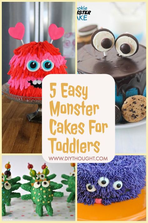 Easy Monster Birthday Cakes. Simple to follow tutorials to make a successful monster cake.  http://www.diythought.com/5-easy-monster-cakes-for-toddlers Monster Cake Ideas, Monster Cakes For Boys, Diy Monster Cake, Diy Monster Cupcakes, Monster Cake Halloween, Monster Smash Cake 1st Birthdays, Decorated Food, Monster Smash Cakes, Monster Cakes