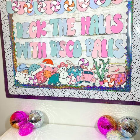 we love any chance we get to use some holographic decor and disco balls 🤩😍💫🪩 disco christmas bulletin board is in the shop! ⁠ #classroomdecor #bulletinboard #doordecor #teachersofinstagram #classroominspo #teacherspayteachers #tpt #bulletinboardideas #classroom #teachergram #classroomideas #christmasclassroom #christmasbulletinboard Taylor Swift Bulletin Board, 90s Classroom, Holographic Decor, Disco Christmas, Valentine Classroom, Christmas Bulletin Board, Christmas Bulletin, Classroom Theme, Christmas Classroom