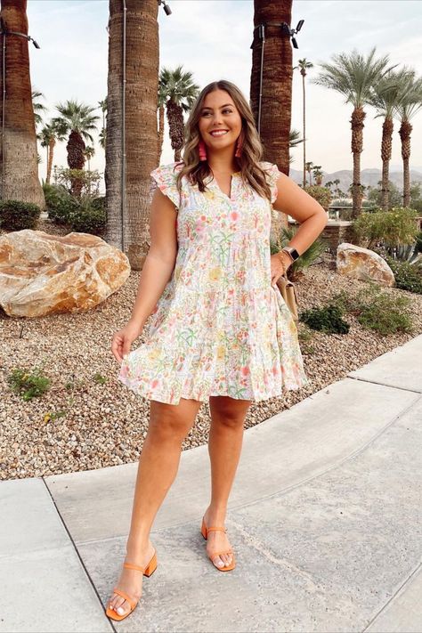 Wearing Roller Rabbit Bari Pippa dress cover-up with low block open toe heel mules sandals. Plus Size Palm Springs Outfits, Palm Springs Outfit, Desert Outfit, Pippa Dress, Wife Fashion, Romantic Life, California Trip, Spring Outfits Dresses, Mules Sandals