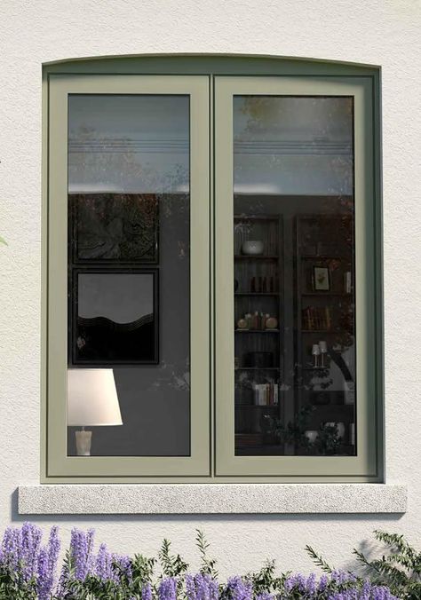 Green Windows Frames, Green Aluminium Windows, Green Window Frames Exterior, Sage Green Window Frames, Modern Cottage Windows, Aluminium Casement Windows, Flush Casement Windows Upvc, Window Frame Colors Exterior, Green Windows Exterior