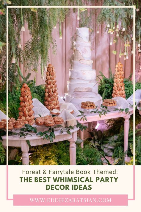 In this forest and fairytale book-themed Christening celebration, Eddie Zaratsian has used organic wooden accents on the tables, chairs, chargers, and flatware, and lush ferns and other greenery to give the feeling of being in a magical forest. Peek through the photo gallery and see how he used pages from books artfully folded as tabletop decor. Be inspired to add these whimsical floral decorations into your next celebration. Hanging Tulips, Pages From Books, Luxury Event Design, Forest Fairytale, Fairytale Book, Corporate Events Decoration, Corporate Event Design, Bridal Party Flowers, Fairy Tale Books