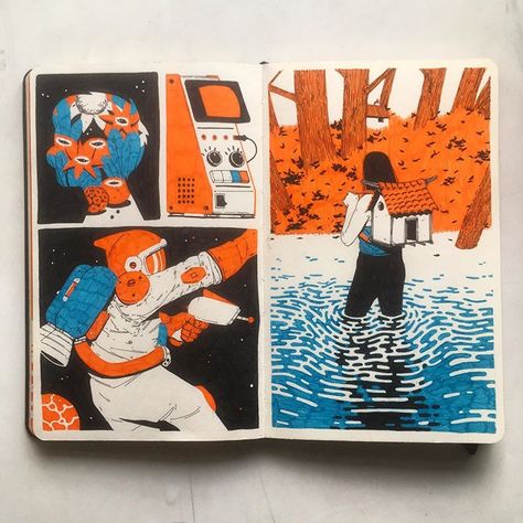 Moleskine Illustration, Markers Illustration, Water Concept, Bd Design, Marker Illustration, Sketchbook Layout, Moleskine Art, Posca Marker, Posca Art