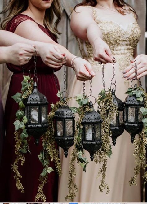 Bridesmaid Lanterns, Haircuts For Black Boys, Forest Themed Wedding, Themed Wedding Reception, Diy Decoration Ideas, Lotr Wedding, Witch Wedding, Dark Wedding Theme, Themed Wedding Decorations